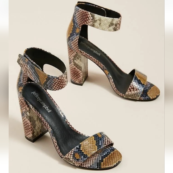 Jeffrey Campbell Snake Embossed Leather Heeled Sandals Shoes size 11 - Picture 1 of 12